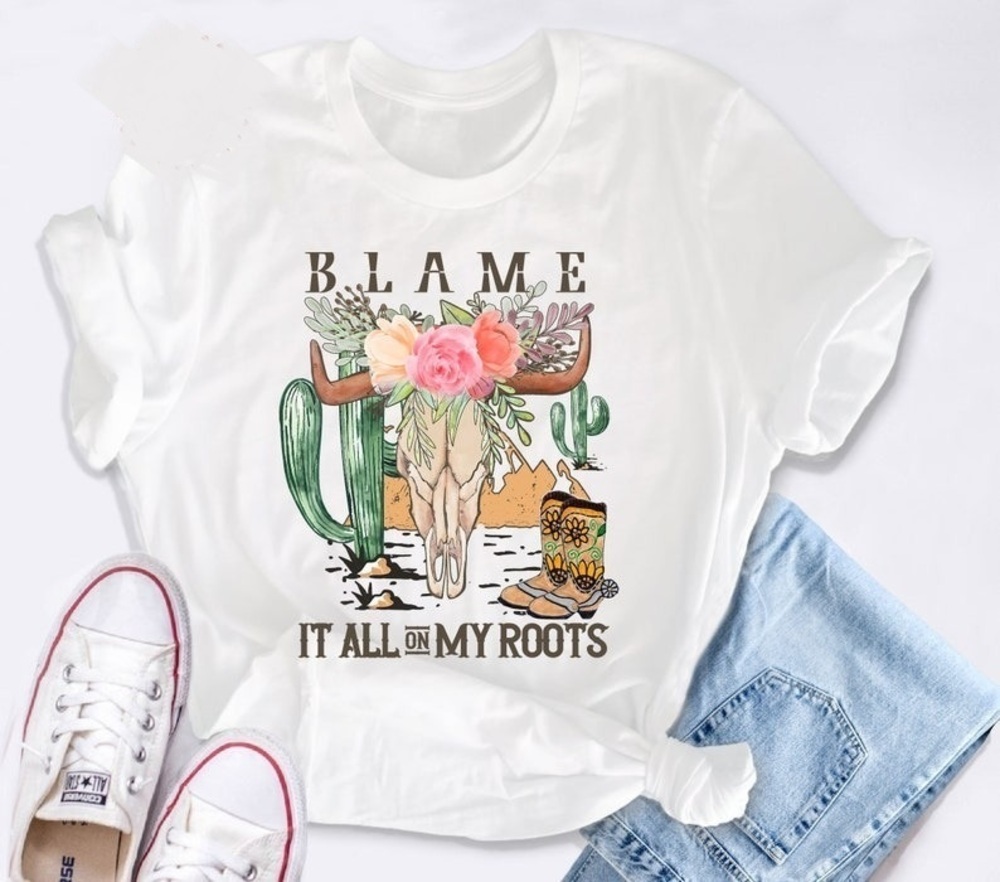 Blame It All On My Roots Shirt Retro Band Tee White